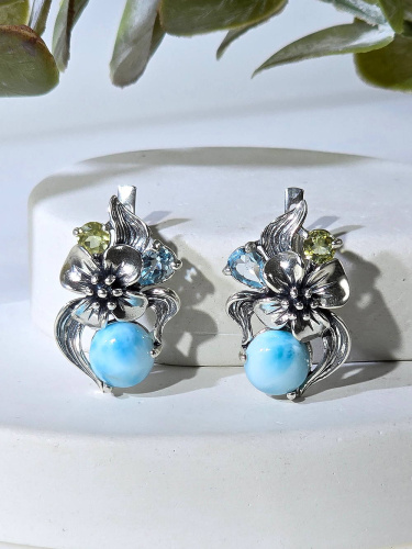 Серебряные серьги ETERI с ларимаром, топазом и лимонным кварцем